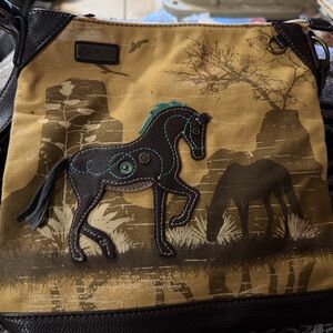 Chala Horse Design Canvas Bag in Brown and Tan